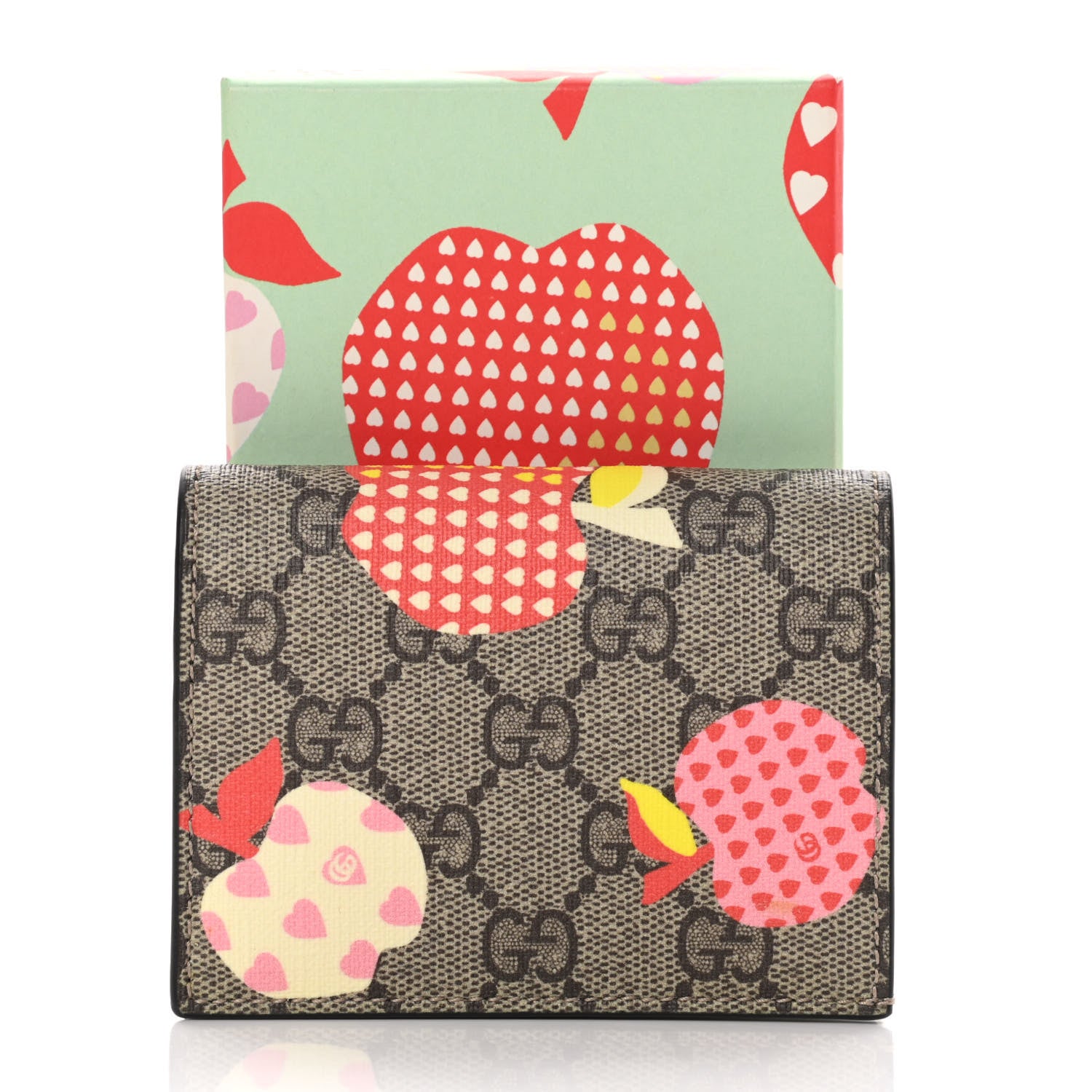 Gucci GG Supreme Monogram Les Pommes Card Case Wallet Beige Multicolor Mystic White 9 of 9