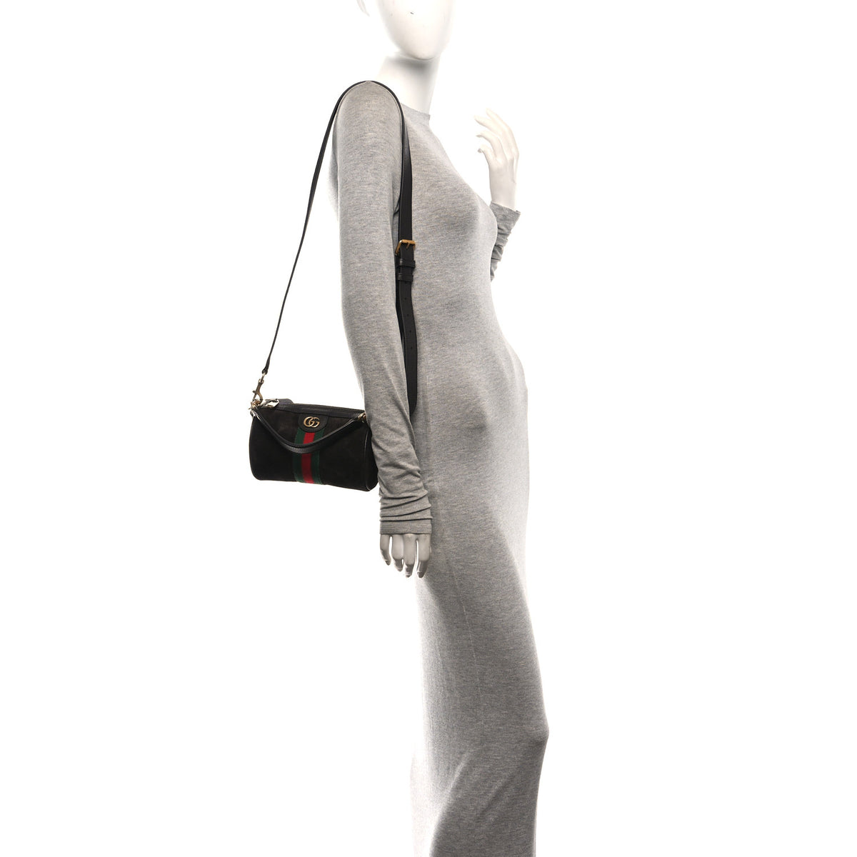 Gucci Suede Calfskin Web Ophidia Mini Cylinder Bag Brown 2 of 10