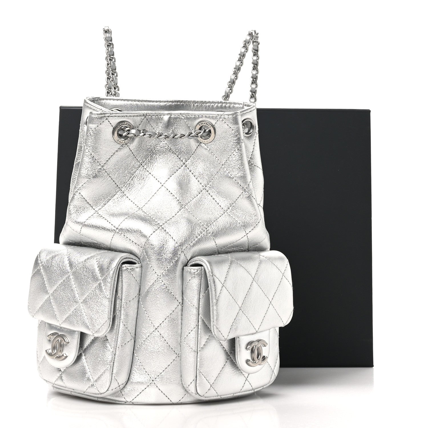 Chanel Metallic Lambskin Quilted Double Pocket Backpack Silvery 11 of 11