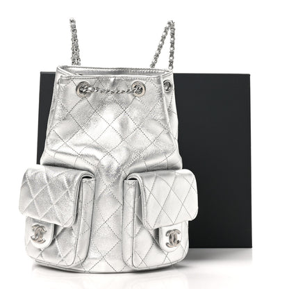 Chanel Metallic Lambskin Quilted Double Pocket Backpack Silvery 11 of 11