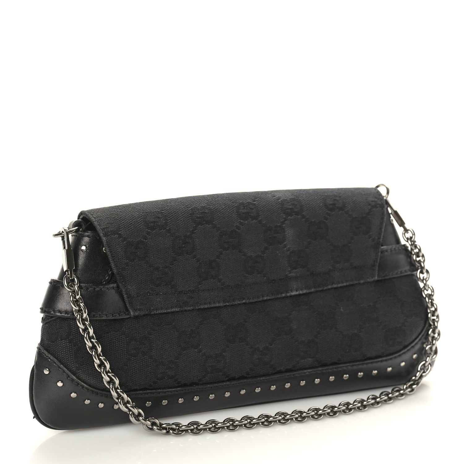 Gucci Monogram Studded Horsebit Clutch Black 2 of 11