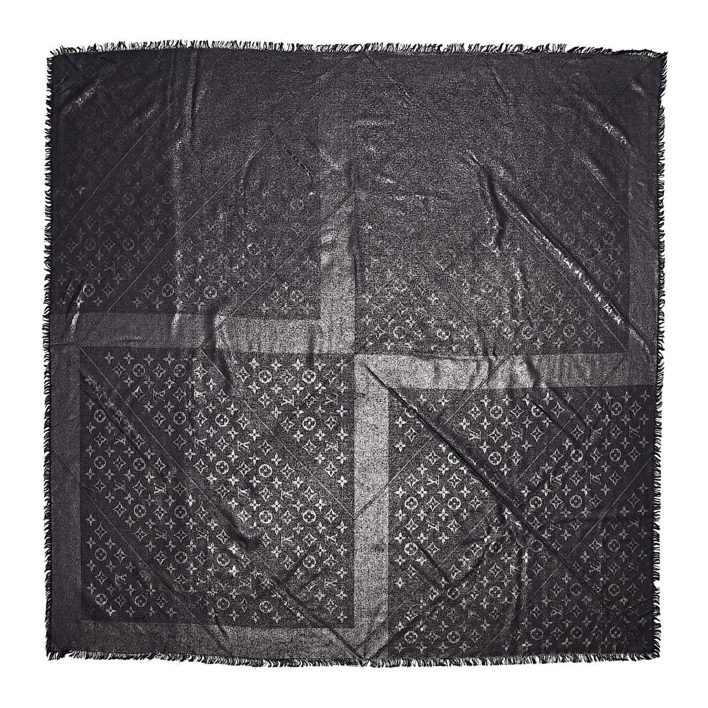 Silk Wool Monogram Shine Shawl Black