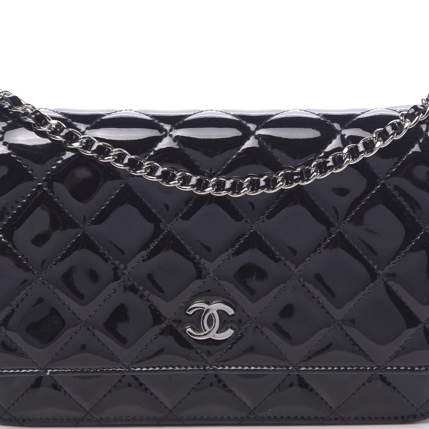 Patent Quilted Wallet On Chain WOC Black