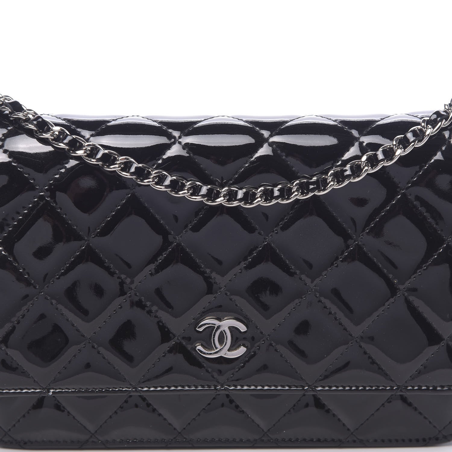 Chanel Patent Quilted Wallet On Chain WOC Black 11 of 12