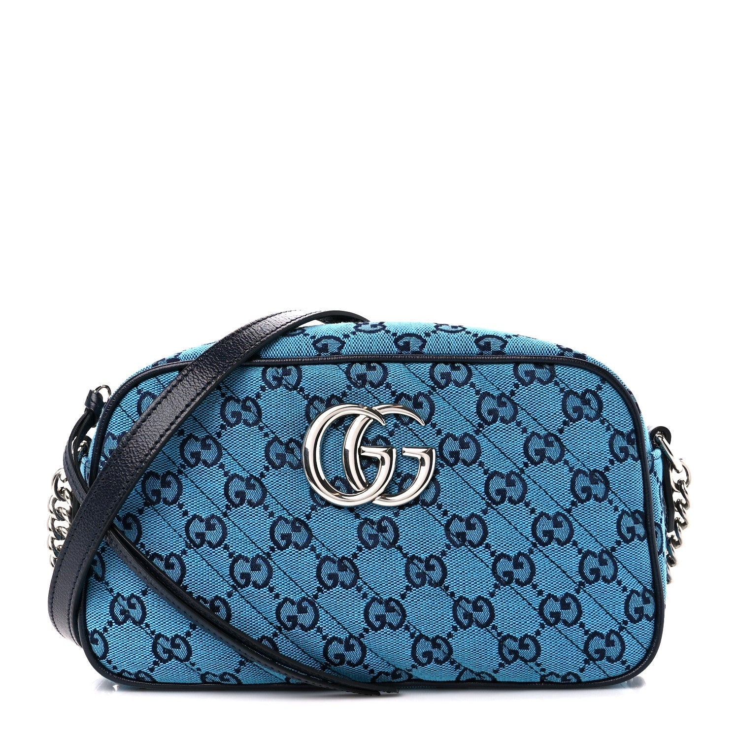 Gucci Monogram Multicolor Matelasse Diagonal Small GG Marmont Chain Shoulder Bag Light Blue 1 of 10