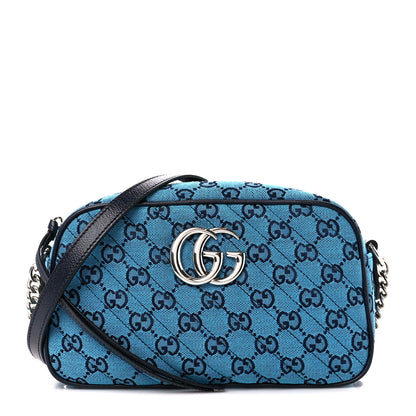 Gucci Monogram Multicolor Matelasse Diagonal Small GG Marmont Chain Shoulder Bag Light Blue 1 of 10