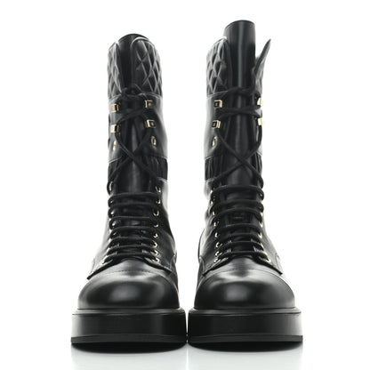 Chanel Lambskin Quilted Lace Up Combat Boots 41 Black 2 of 8