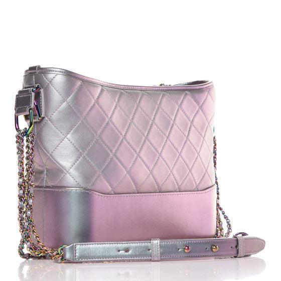 Iridescent Lambskin Calfskin Quilted Medium Gabrielle Hobo Light Purple