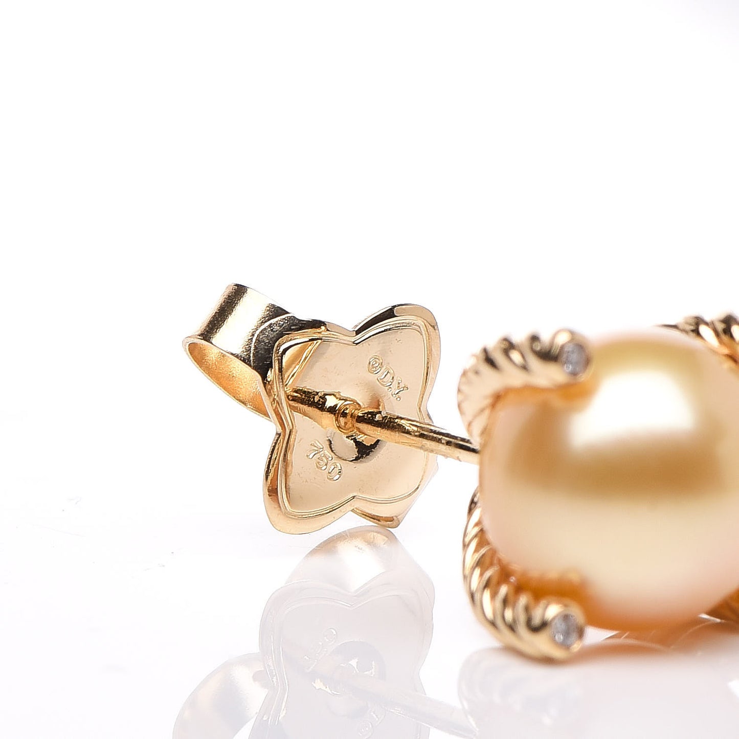 18K Yellow Gold Diamond Pearl 9mm South Sea Golden Pearl Earrings