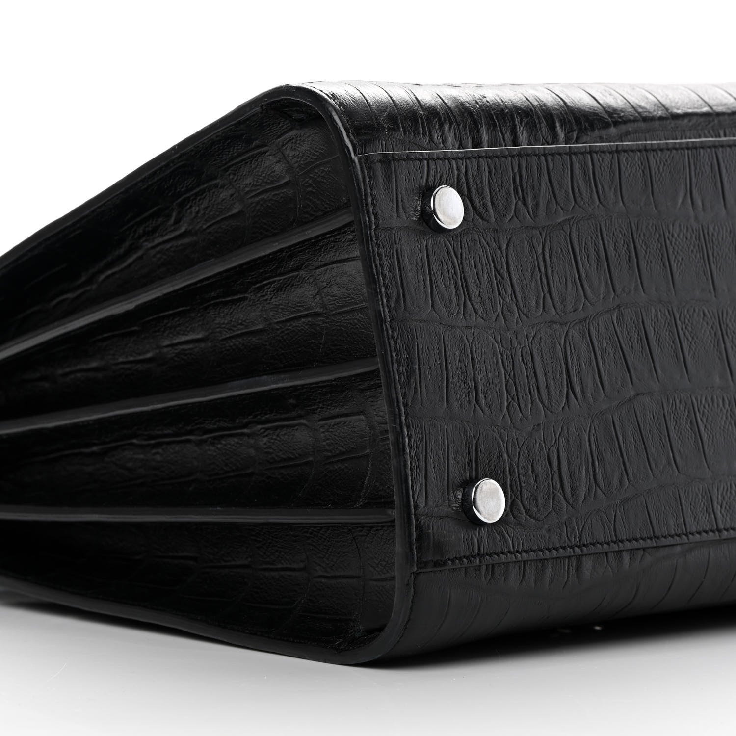 Saint Laurent Calfskin Crocodile Embossed Small Sac de Jour Black 9 of 13