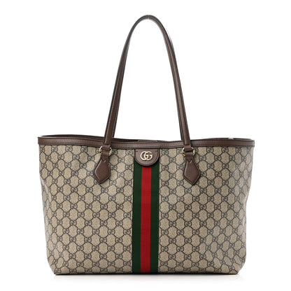 Gucci GG Supreme Monogram Textured Calfskin Web Medium Ophidia Shopping Tote Beige Ebony New Acero 1 of 12