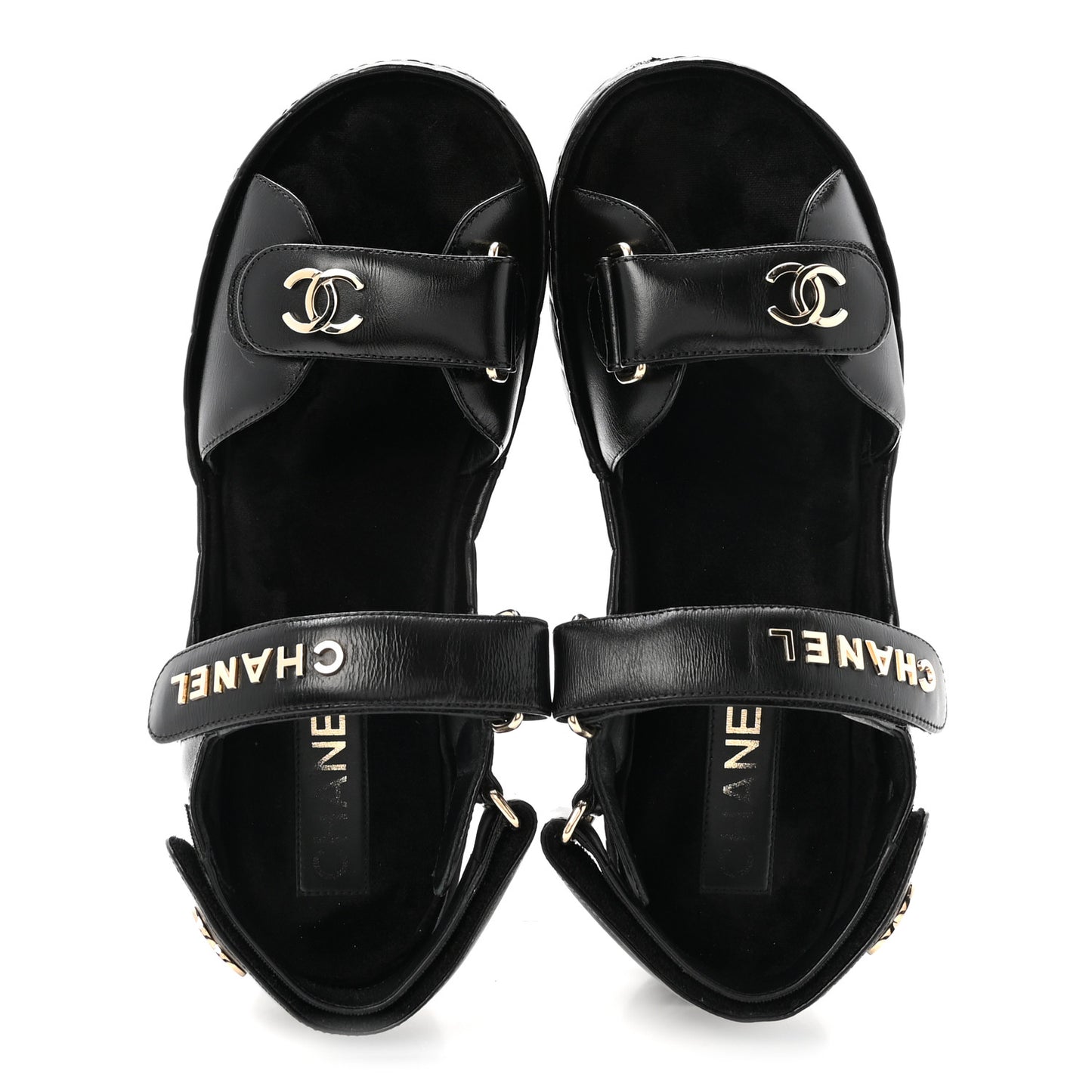 Shiny Calfskin Logo Platform Sandals 38 Black