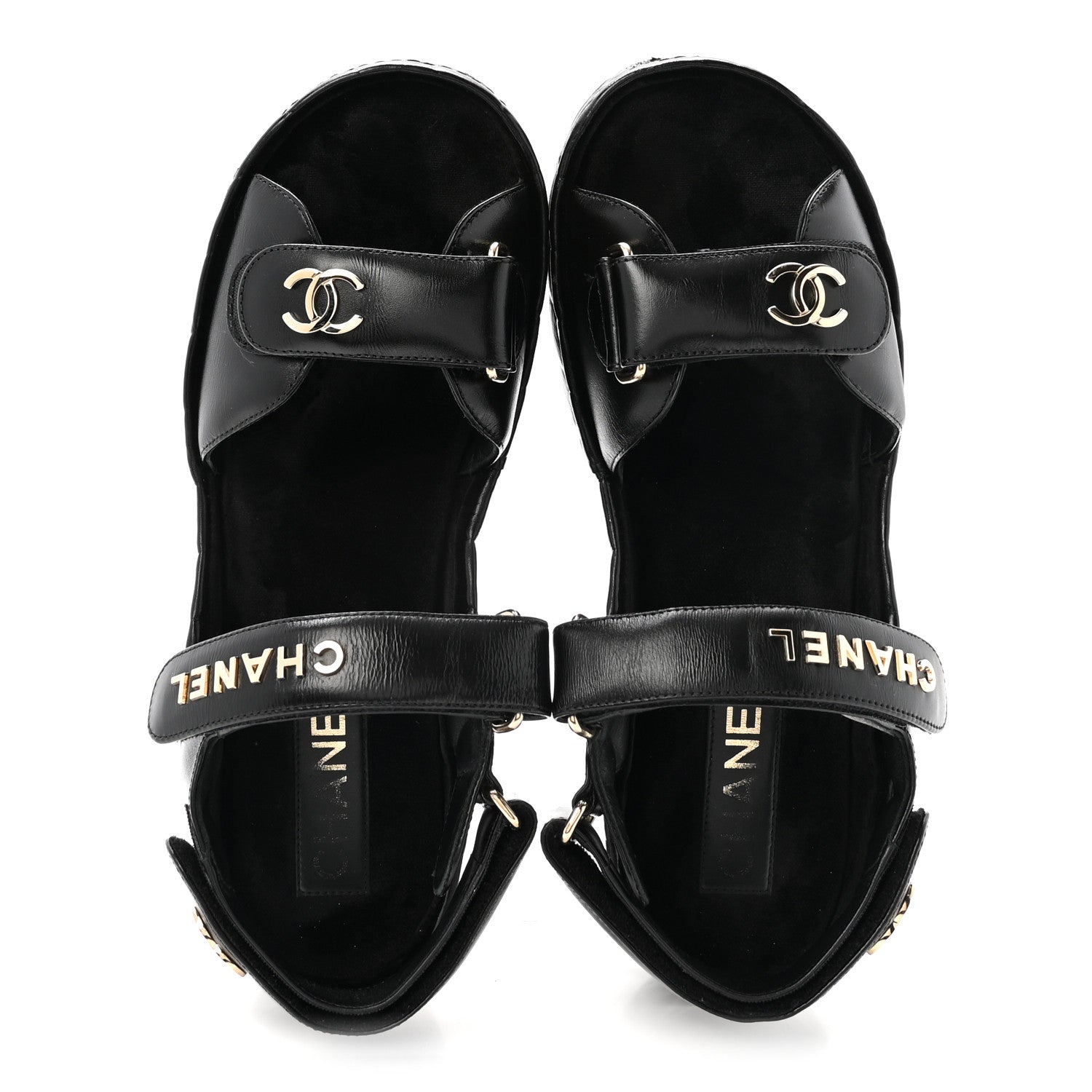 Chanel Shiny Calfskin Logo Platform Sandals 38 Black 2 of 10