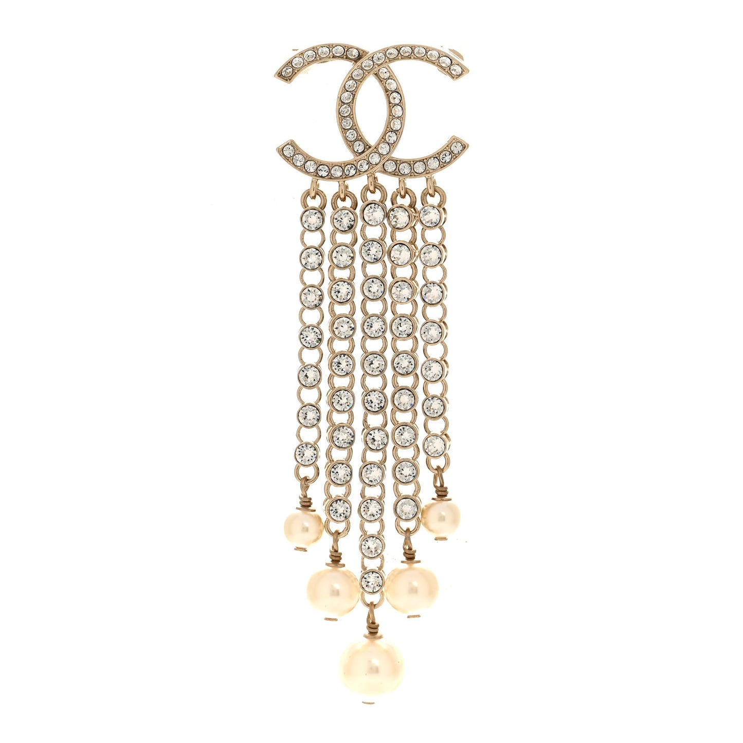Crystal Pearl Multi Strand CC Brooch Gold Gold