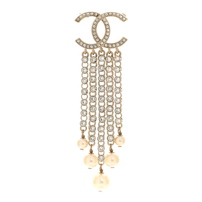 Chanel Crystal Pearl Multi Strand CC Brooch Gold Gold 1 of 4