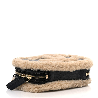 Chanel Shiny Crumpled Sheepskin Shearling Waist Bag Black Beige 3 of 9