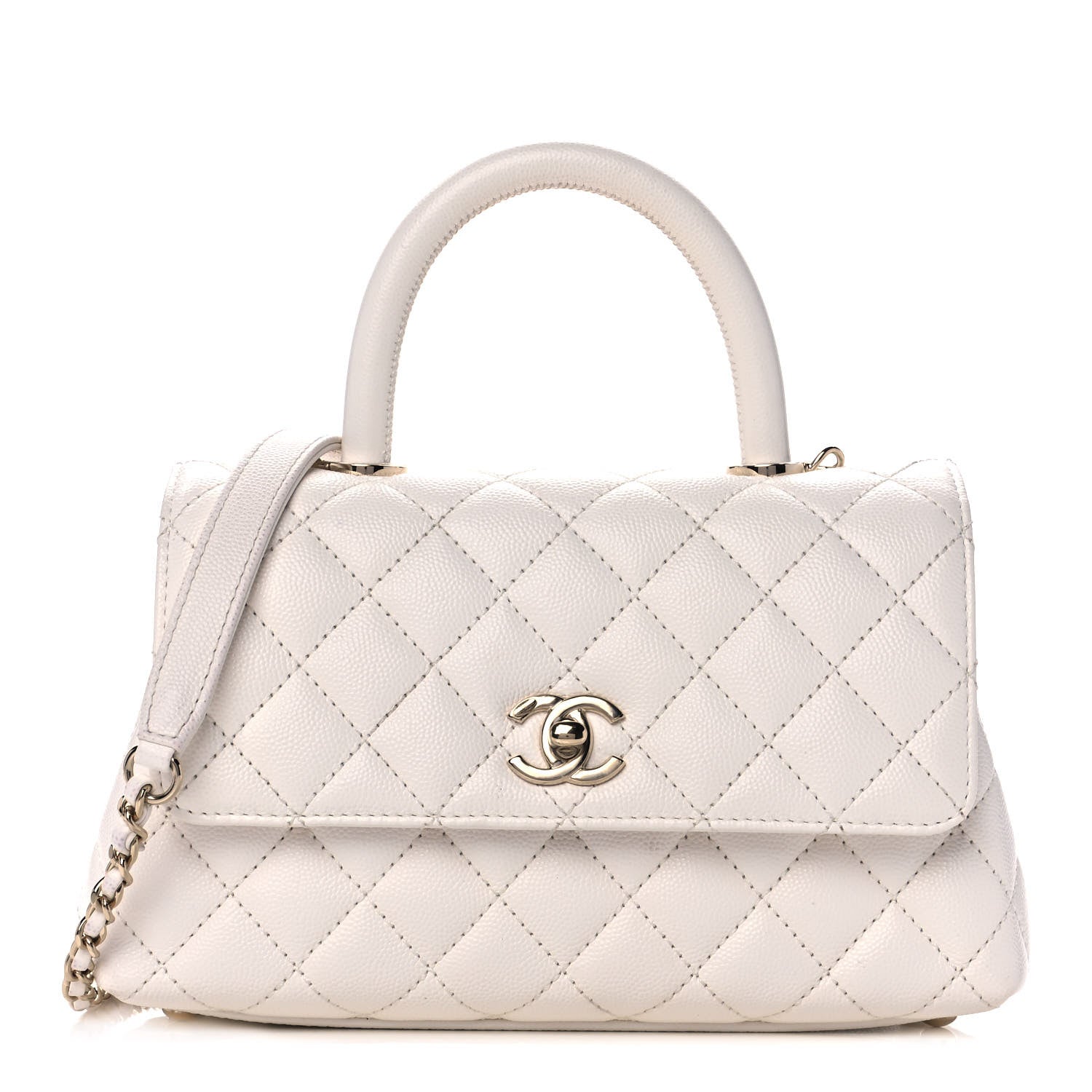 Chanel Caviar Quilted Mini Coco Handle Flap White 1 of 12