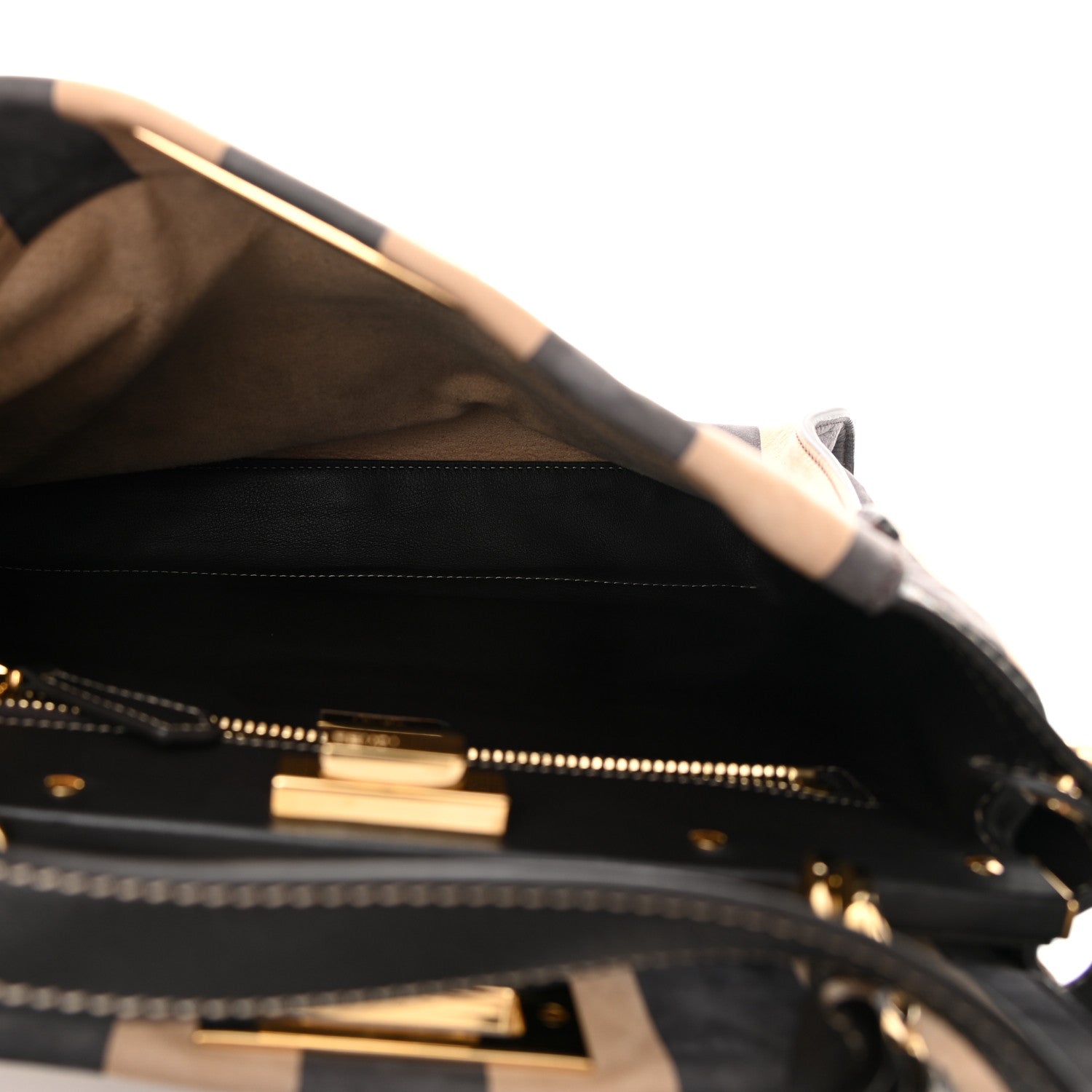Fendi Vitello Nabuk Seta Pequin Medium Peekaboo Iconic Satchel Tobacco Moro Ebano 6 of 14