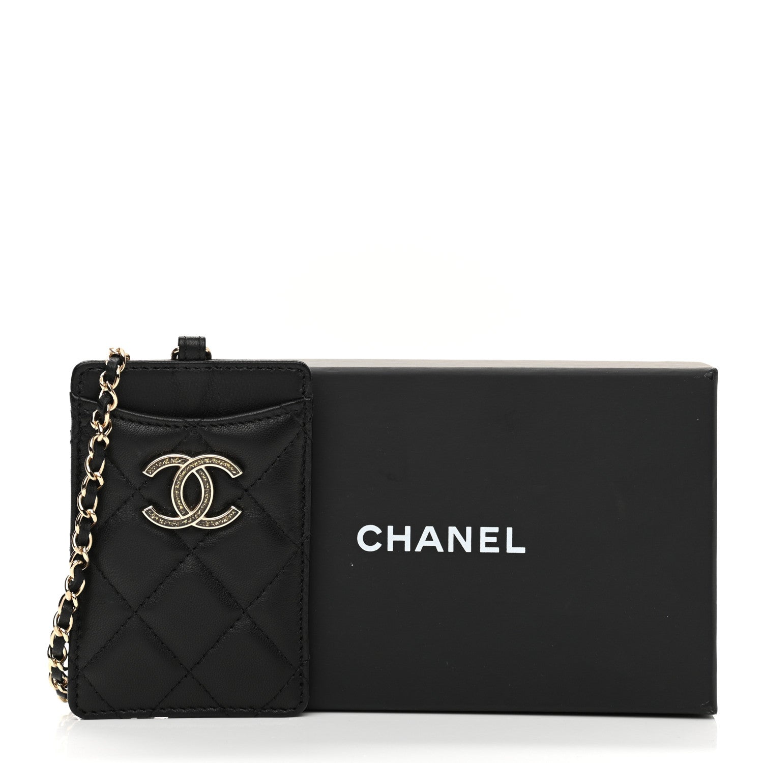 Chanel Lambskin Quilted Glitter Card Holder On Chain Black 6 of 6