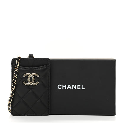 Chanel Lambskin Quilted Glitter Card Holder On Chain Black 6 of 6