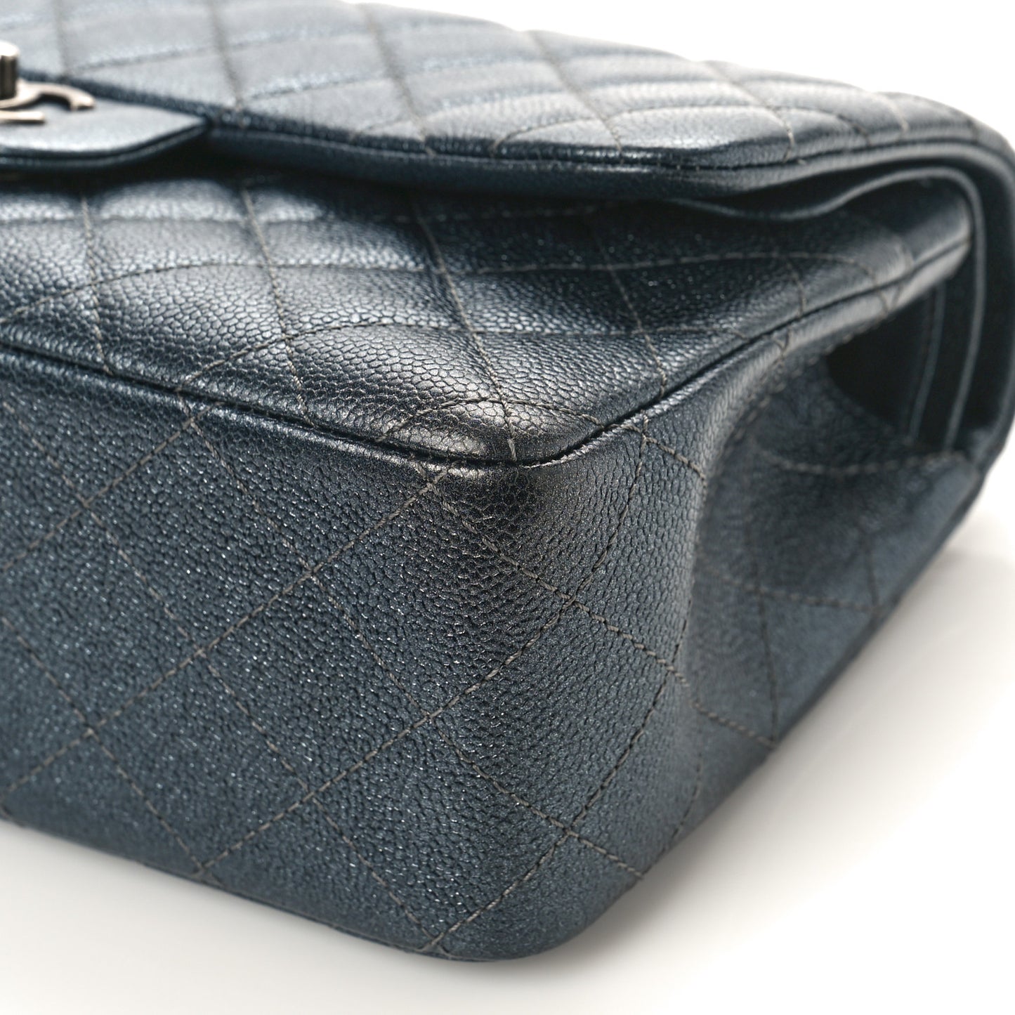 Metallic Caviar Quilted Jumbo Double Flap Dark Grey