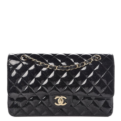 Chanel Patent Quilted Sparkle Glitter Medium Double Flap Black 1 of 15