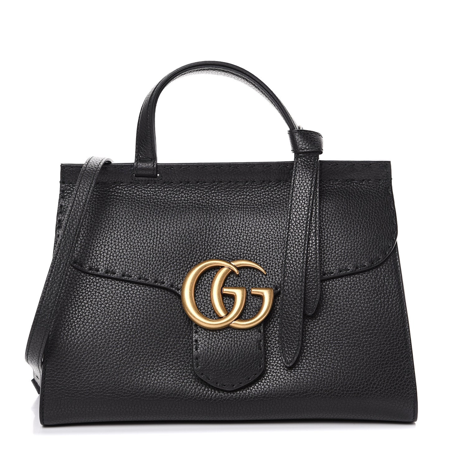 Calfskin Small GG Marmont Top Handle Bag Black