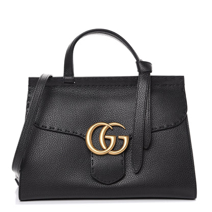 Gucci Calfskin Small GG Marmont Top Handle Bag Black 1 of 10