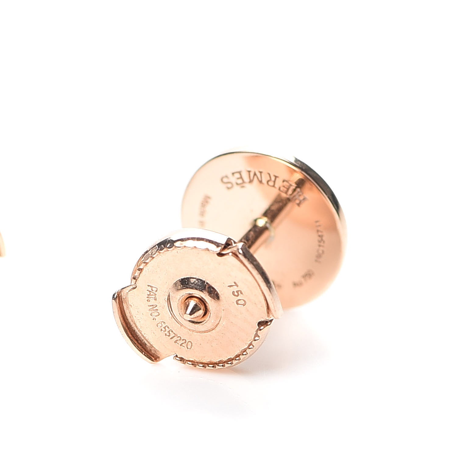 Hermes 18K Rose Gold TPM Ex-Libris Stud Earrings 3 of 5