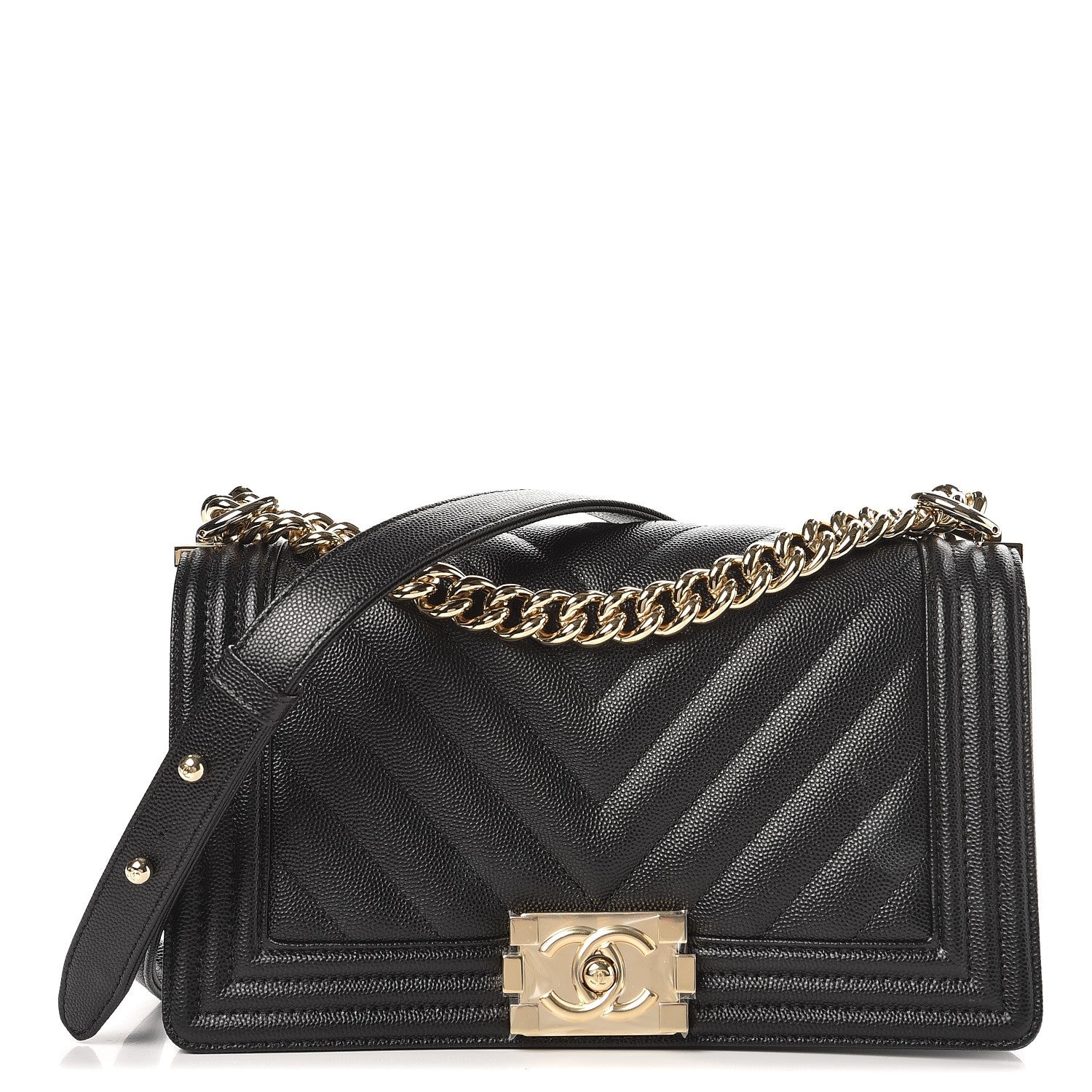 Chanel Caviar Chevron Quilted Medium Boy Flap Black 1 of 2