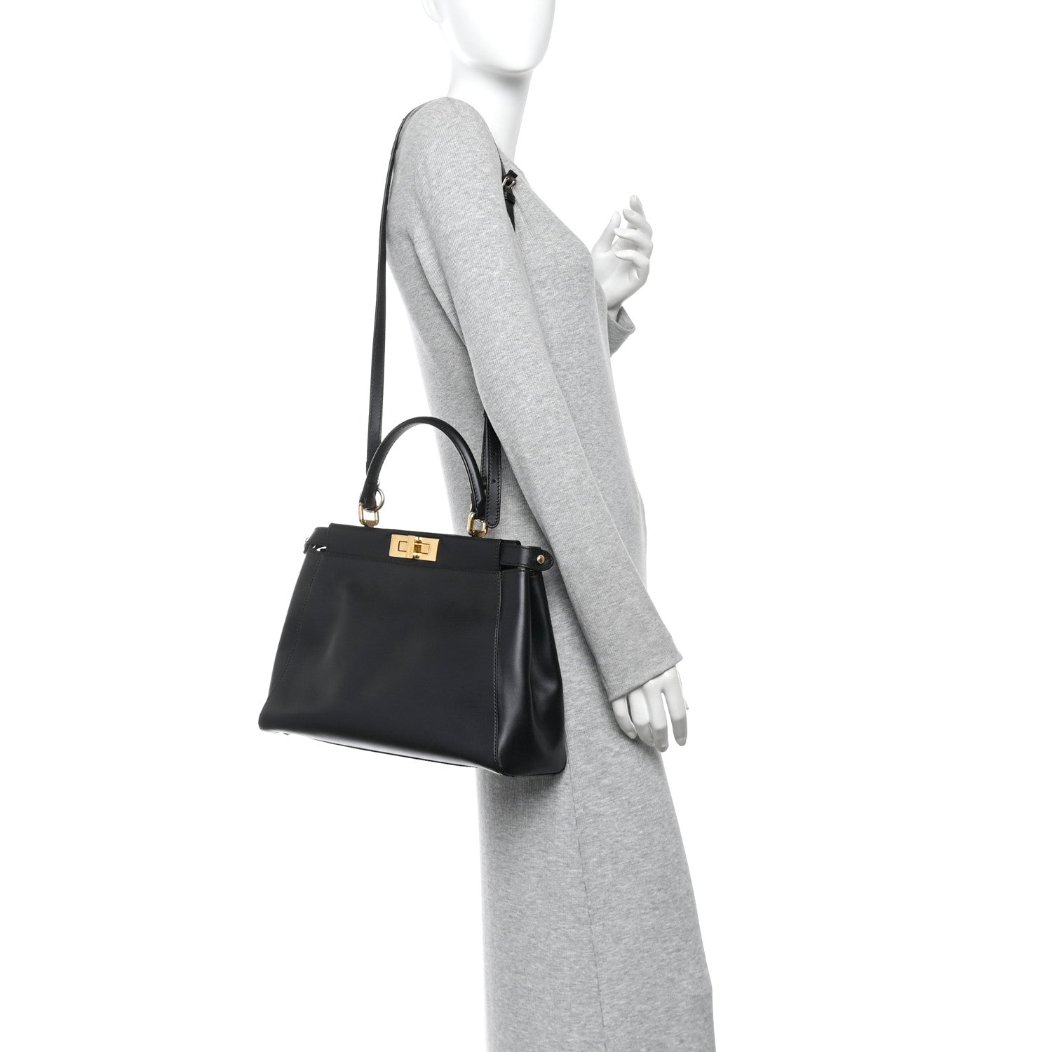 Fendi Vitello Morgan Fabric Jacquard Pequin Medium Peekaboo Iconic Satchel Black Tobacco 2 of 11