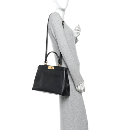 Fendi Vitello Morgan Fabric Jacquard Pequin Medium Peekaboo Iconic Satchel Black Tobacco 2 of 11