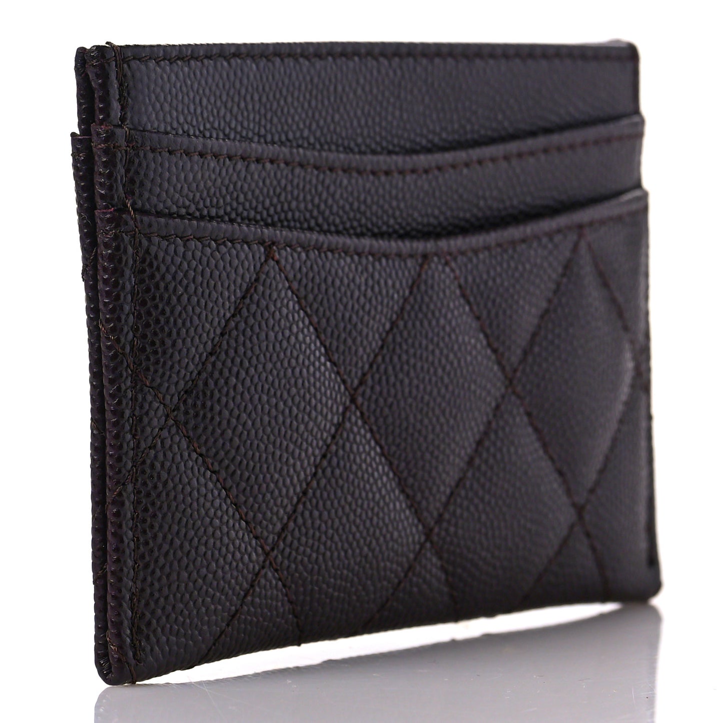 Caviar Quilted Card Holder Dark Brown