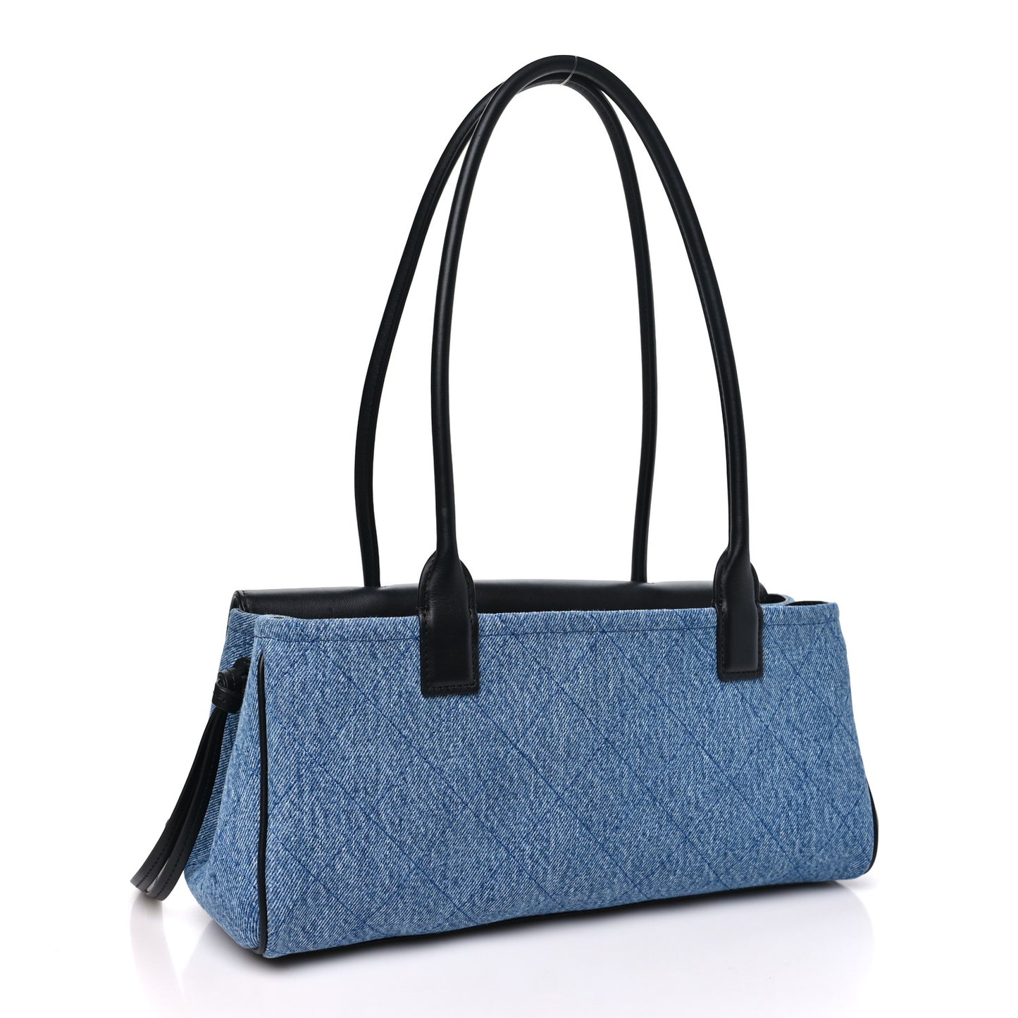 Calfskin Denim Stitched Urban Essentials Small Shopping Bag Blue Black