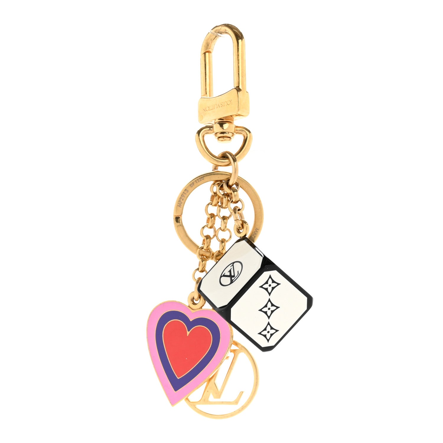 Louis Vuitton Metal Resin Game On Dice and Heart Charm Key Holder Gold 1 of 5