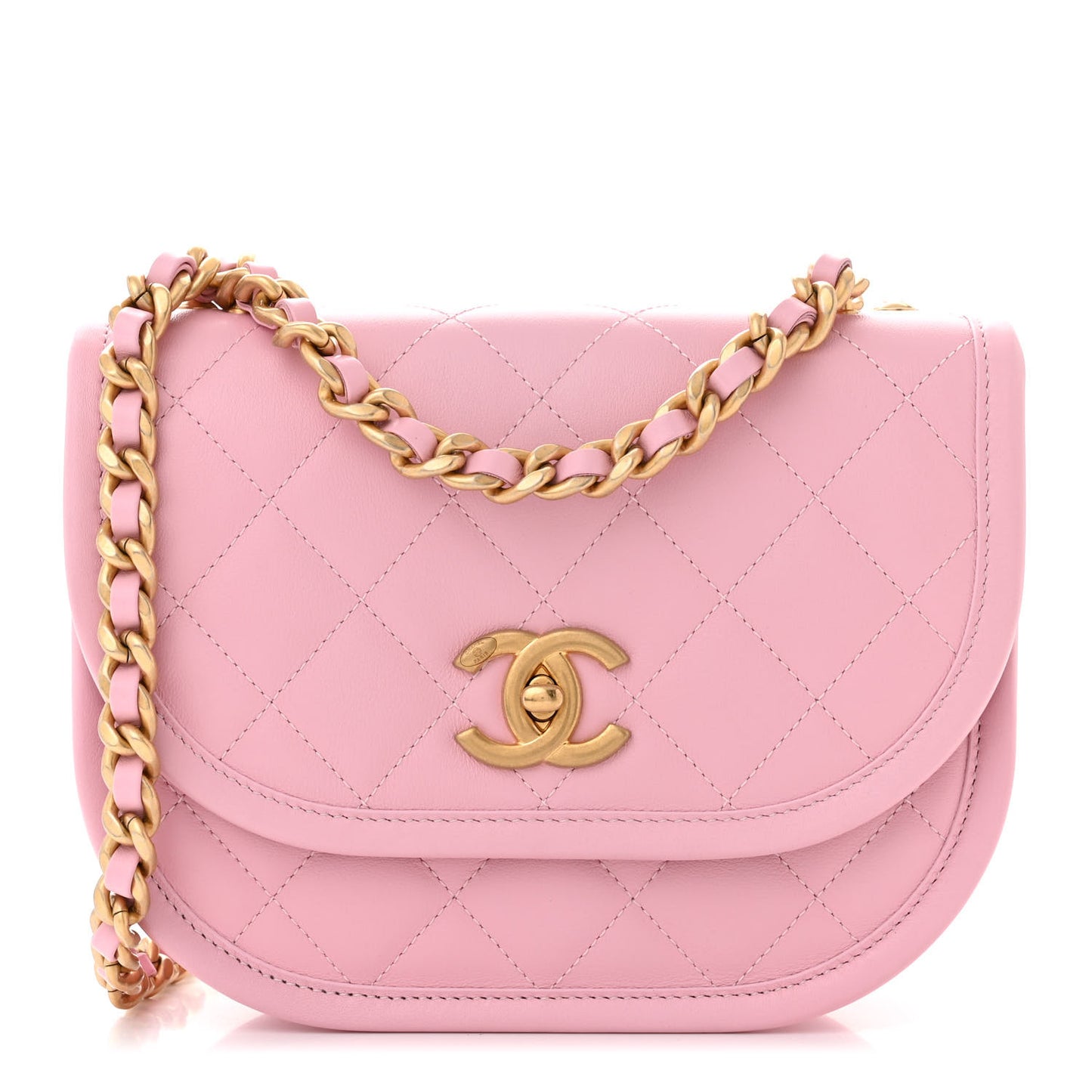 Calfskin Quilted Small Messenger Flap Pink