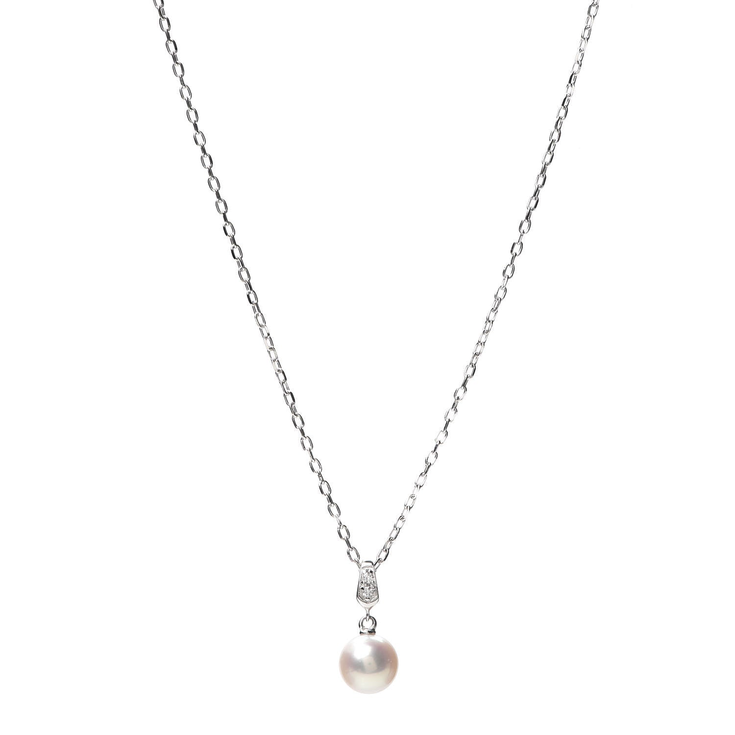 Mikimoto 18K White Gold Diamond Akoya Pearl 6.5mm Drop Pendant Necklace 1 of 5