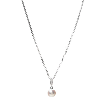 Mikimoto 18K White Gold Diamond Akoya Pearl 6.5mm Drop Pendant Necklace 1 of 5