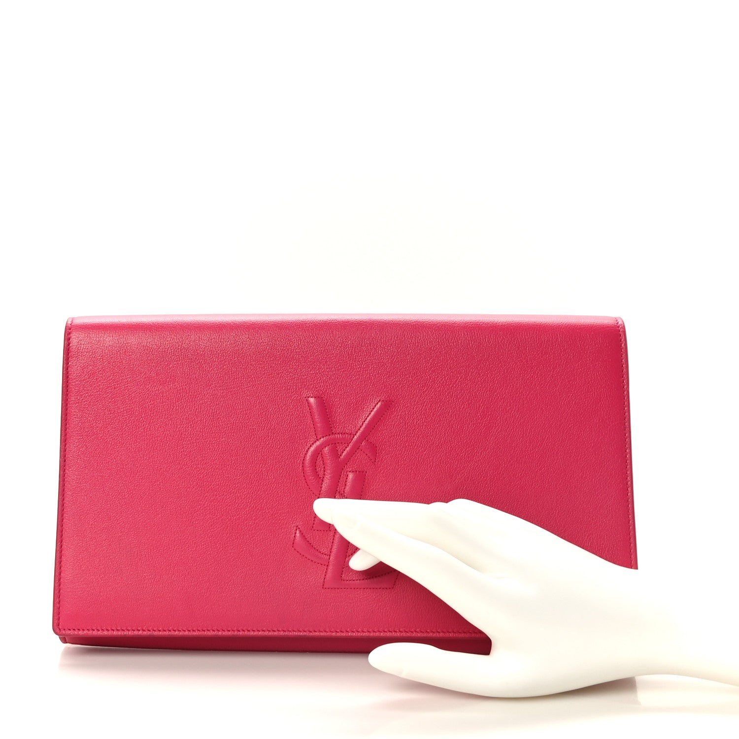 Saint Laurent Calfskin Monogram Large Belle De Jour Clutch Lipstick Fuchsia 2 of 6
