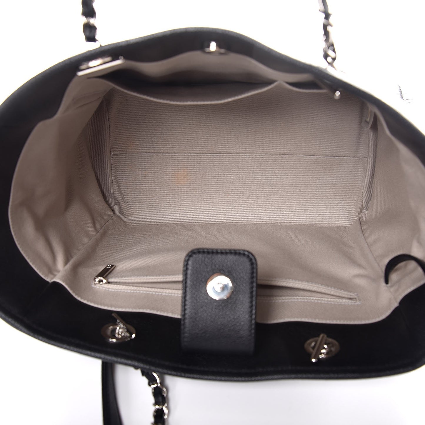 Glazed Calfskin Small Deauville Tote Black
