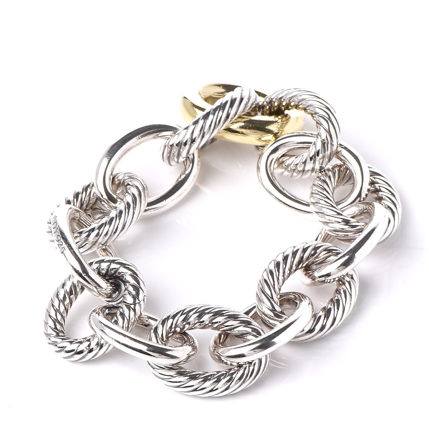 David Yurman Sterling Silver 18K Yellow Gold 19mm Extra Large Oval Link Bracelet 3 of 6