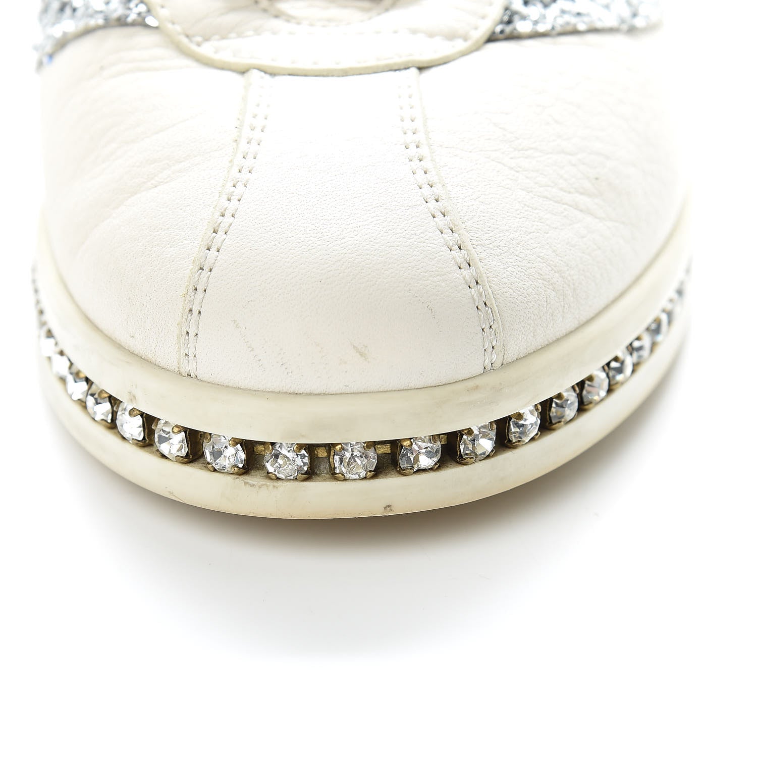 Gucci Calfskin Glitter Crystal Womens Sylvie Web Falacer Sneakers 36.5 White 13 of 18