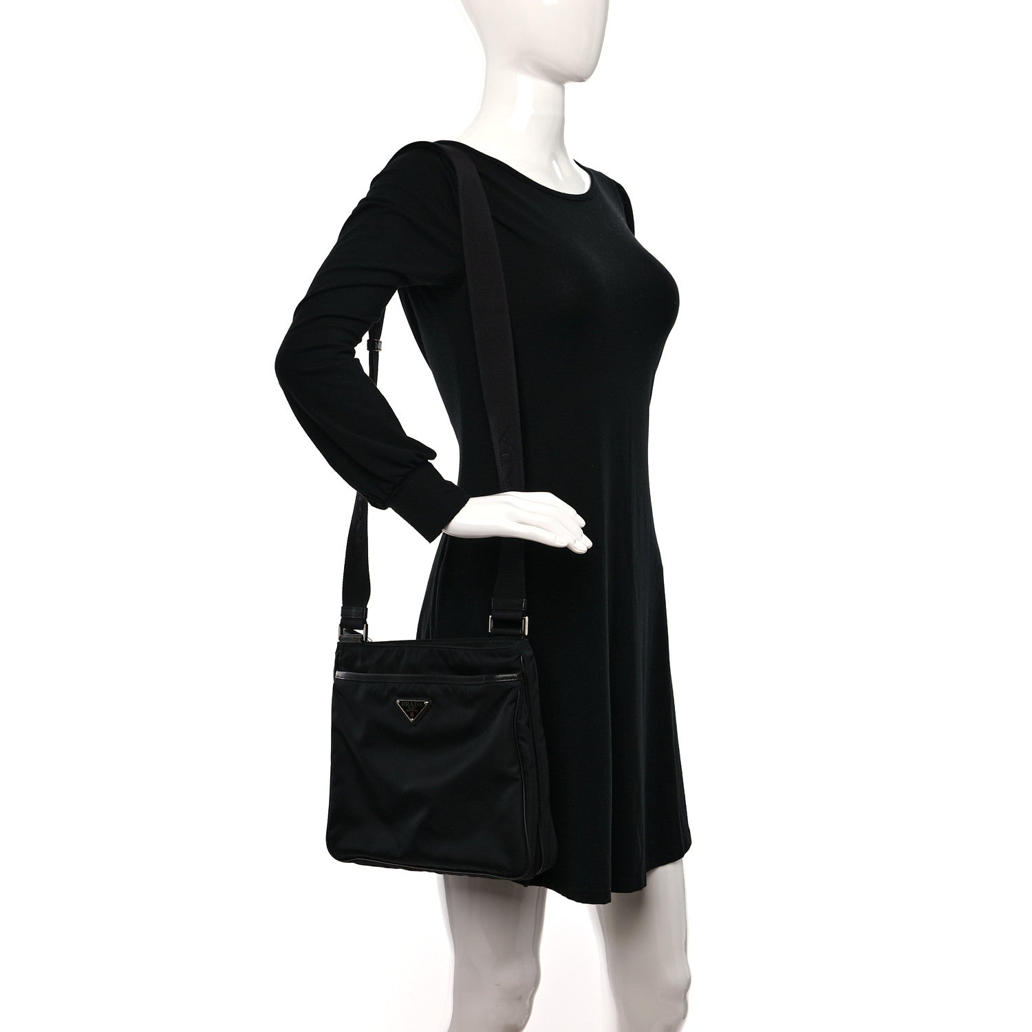 Prada Re-Nylon Saffiano Pocket Flat Messenger Bag Black 2 of 9