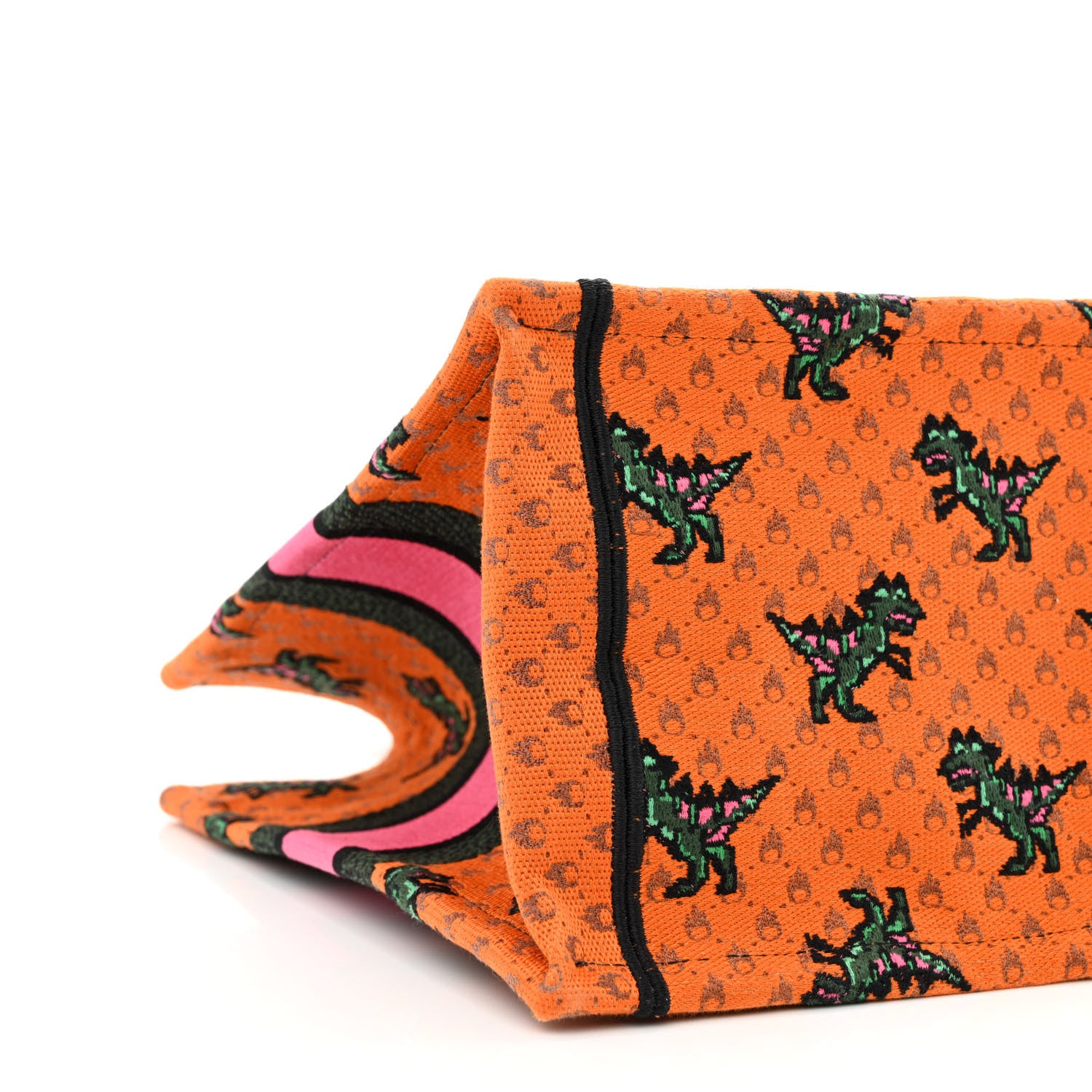 Christian Dior Canvas Embroidered Medium Dino Book Tote Orange Multicolor 9 of 12