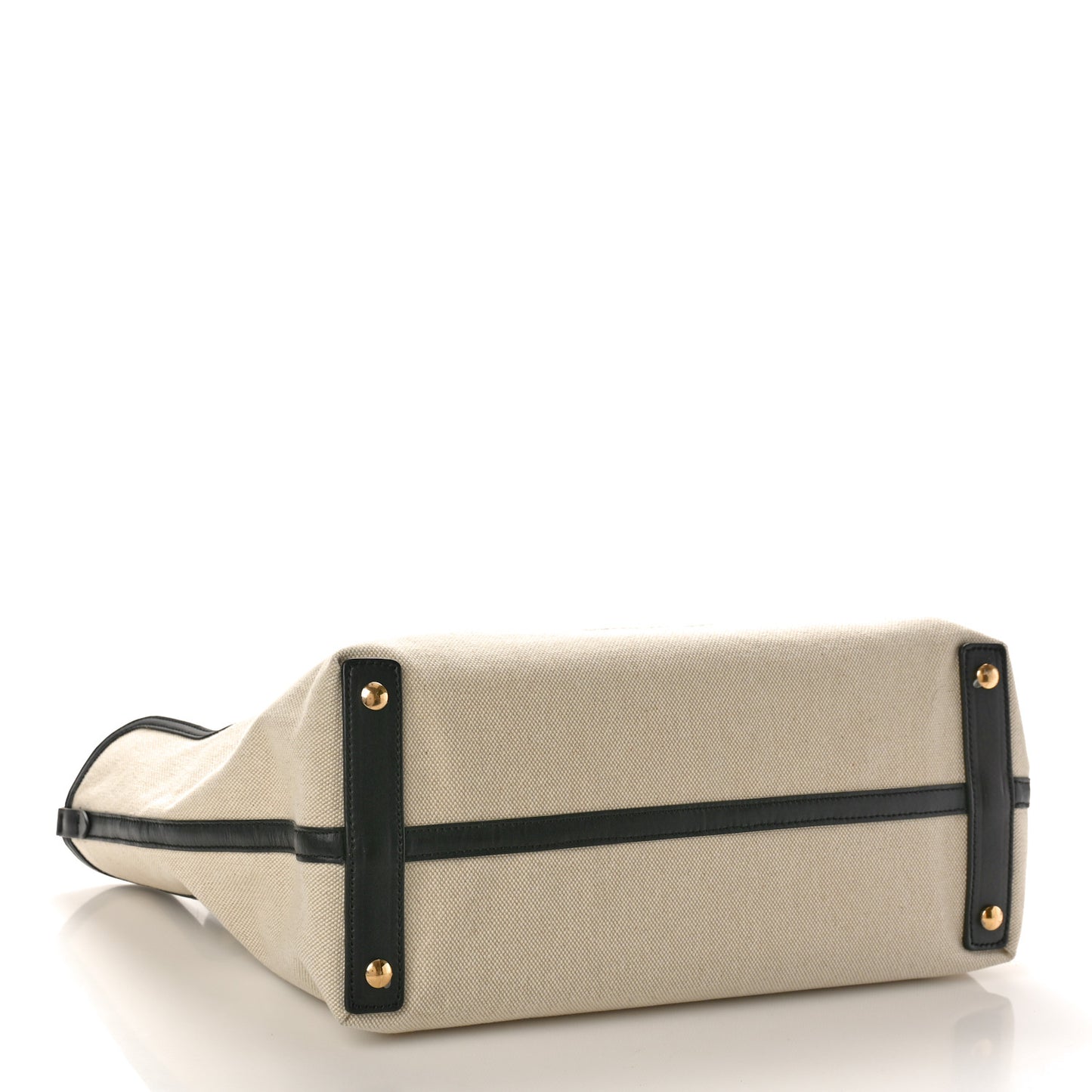 Cotton Soft Canvas Calfskin Medium Belt Tote Natural Black