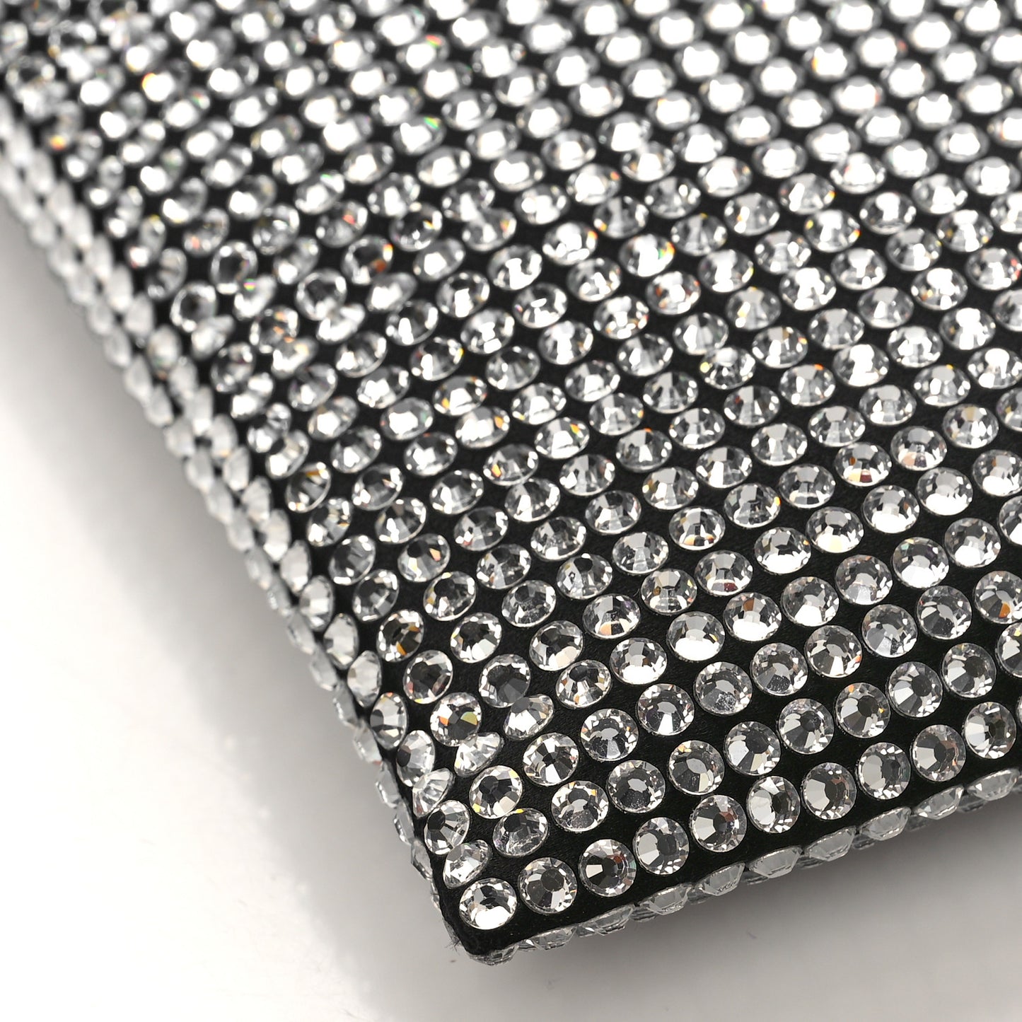 Satin Crystal Metal Triangle Logo Chain Crossbody Handbag Cristal