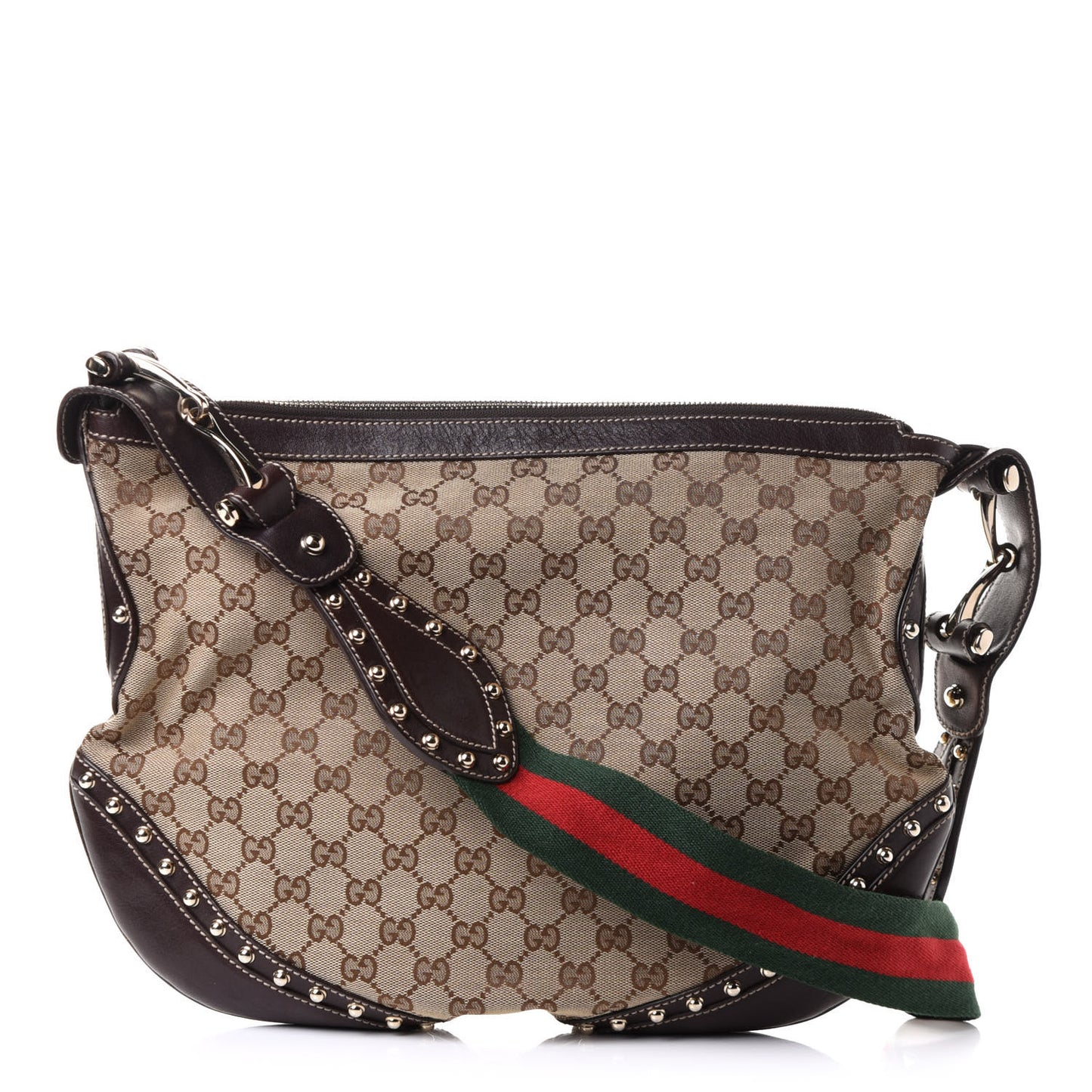 Monogram Web Studded Pelham Shoulder Bag Dark Brown