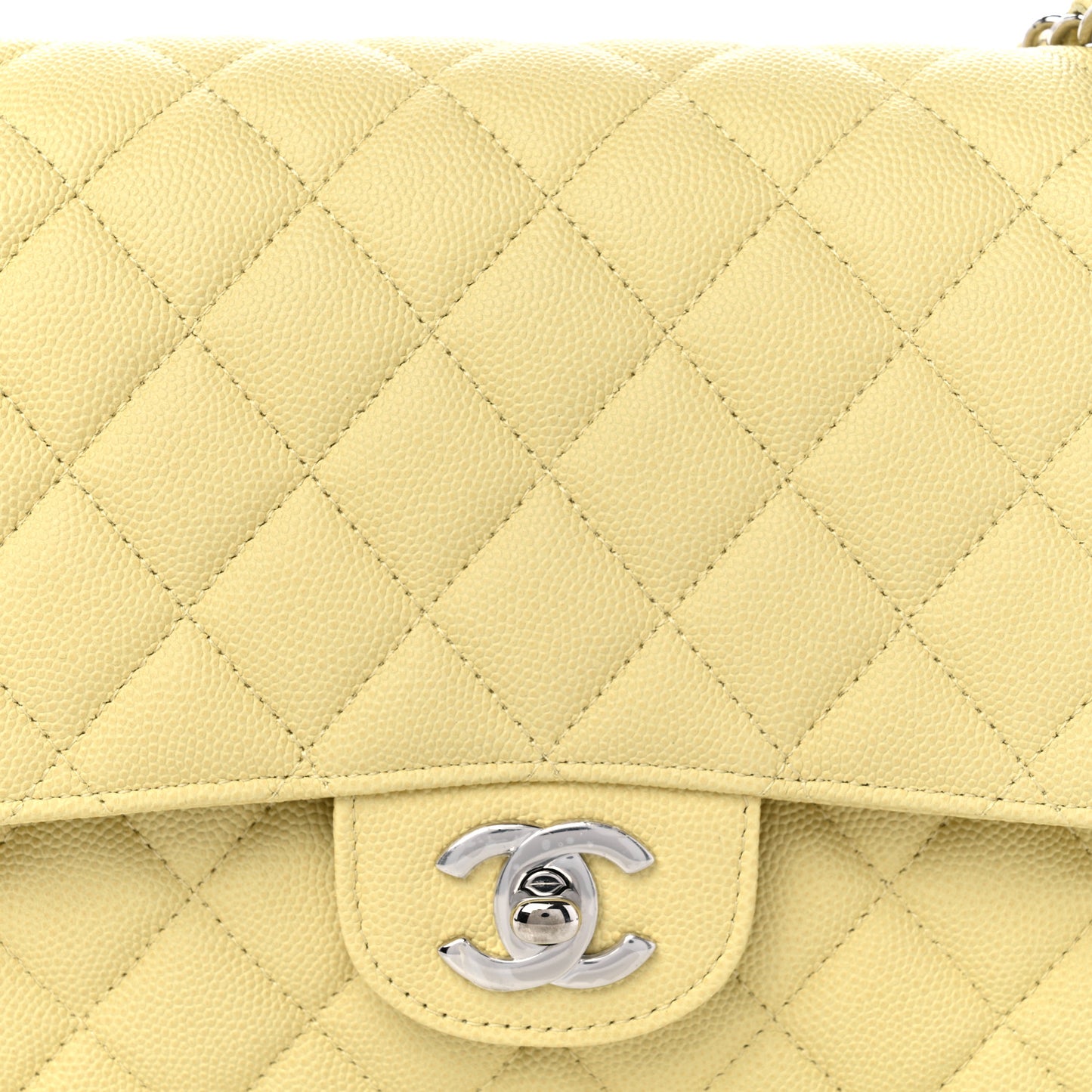 Caviar Quilted Medium Double Flap Light Yellow