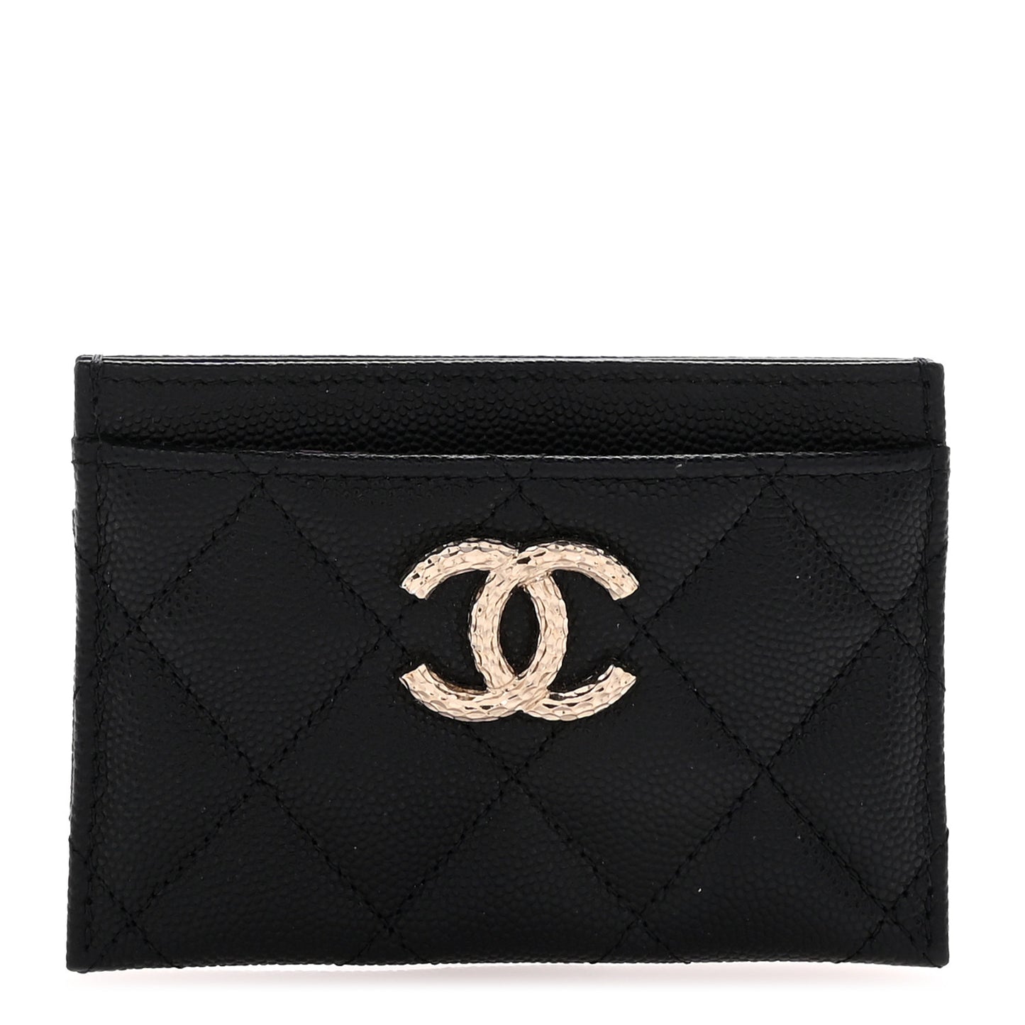 Caviar Quilted Hammered CC Card Holder Black