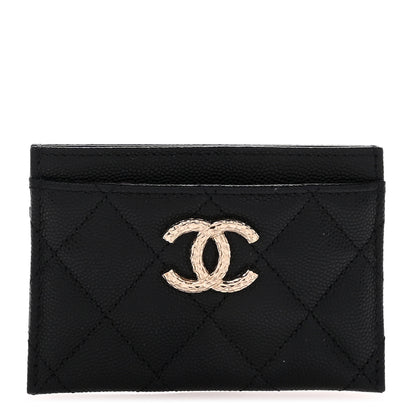 Chanel Caviar Quilted Hammered CC Card Holder Black 1 of 9